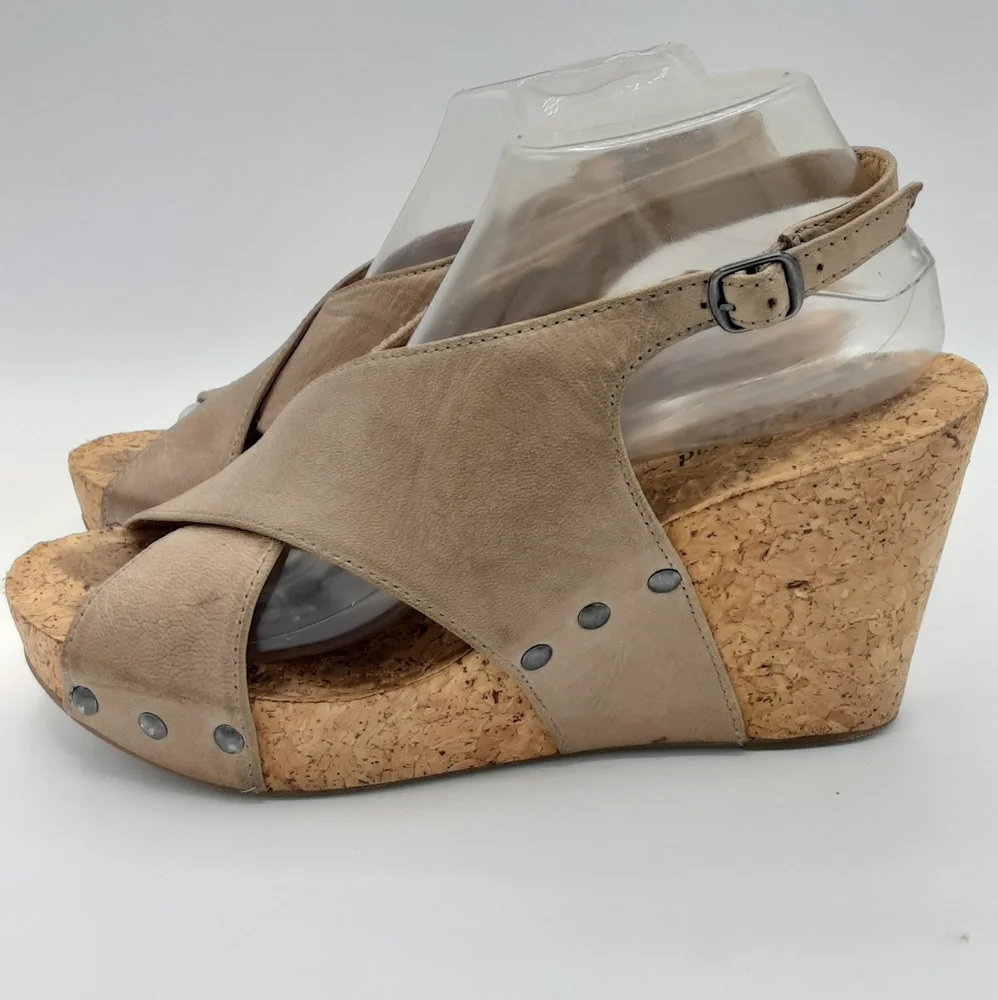 Lucky Brand Minari Leather Cork Wedge Sandal.
